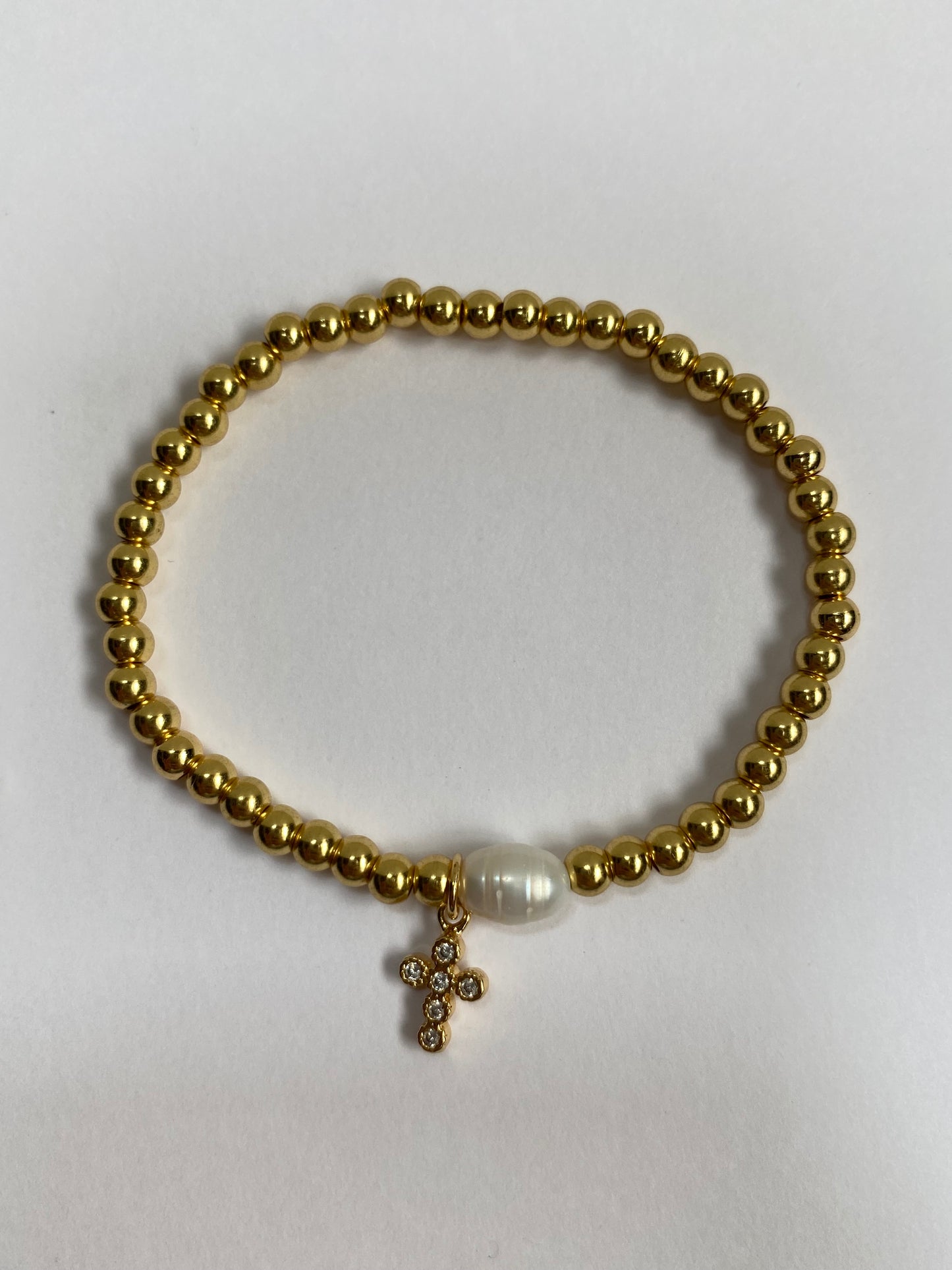 PULSERA PERLA Y CRUZ