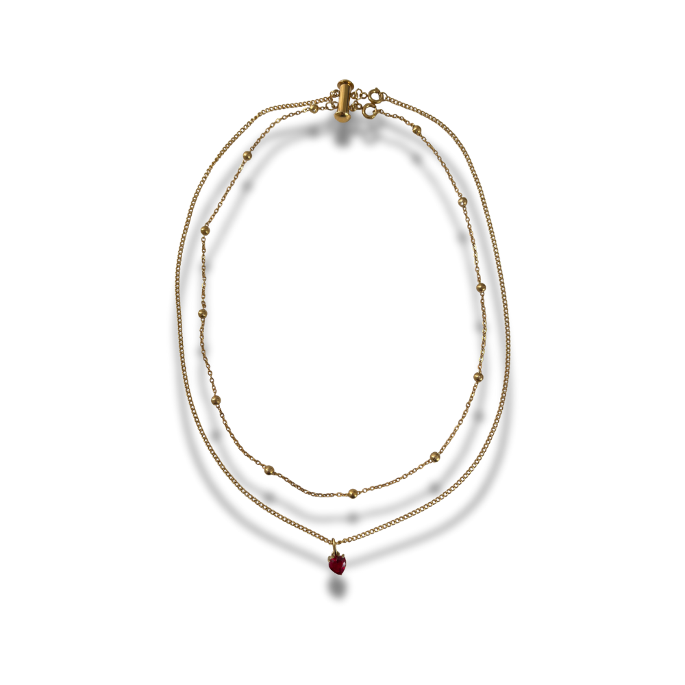 COLLAR DOBLE CON CORAZÓN ROJO
