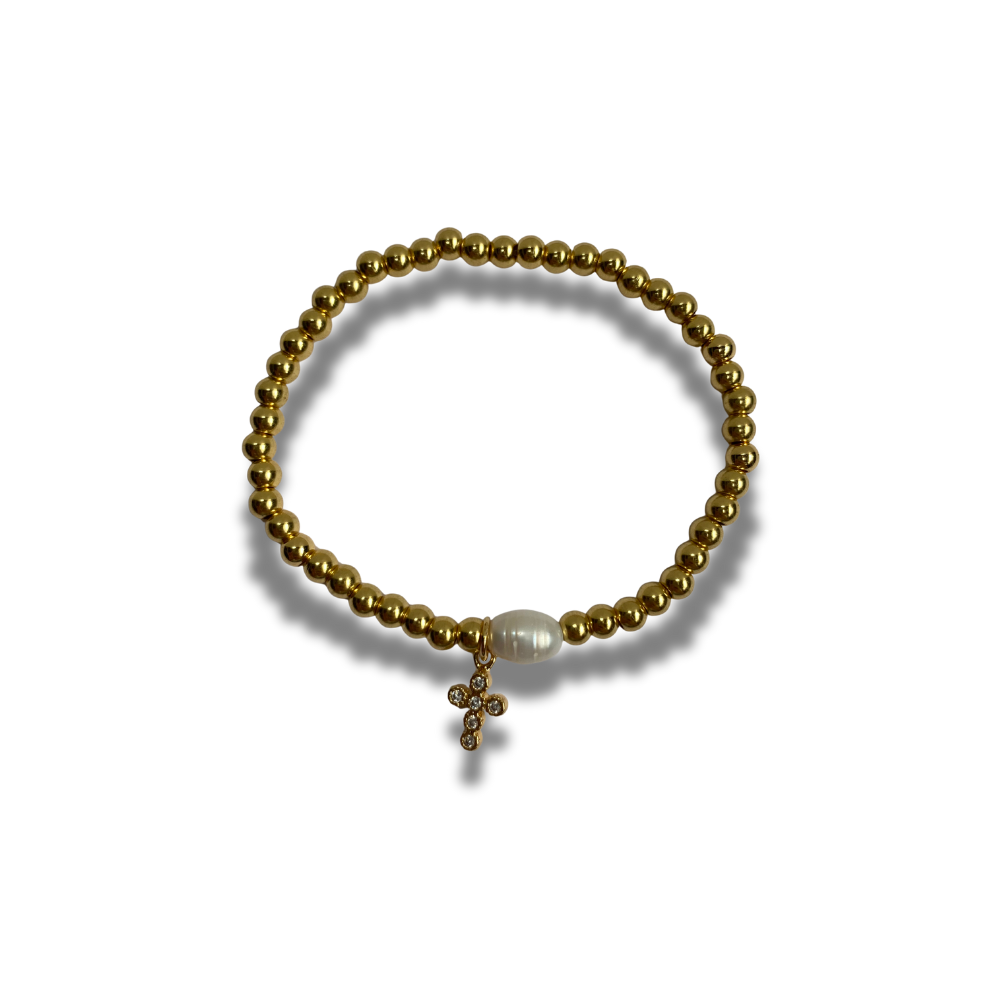 PULSERA PERLA Y CRUZ
