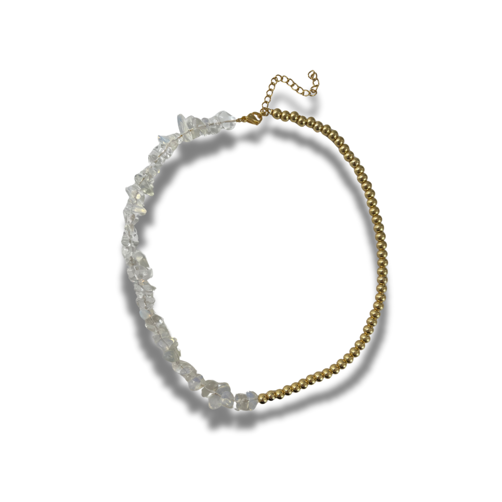 CHOKER MITAD CUARZOS Y MITAD BOLITAS DORADAS