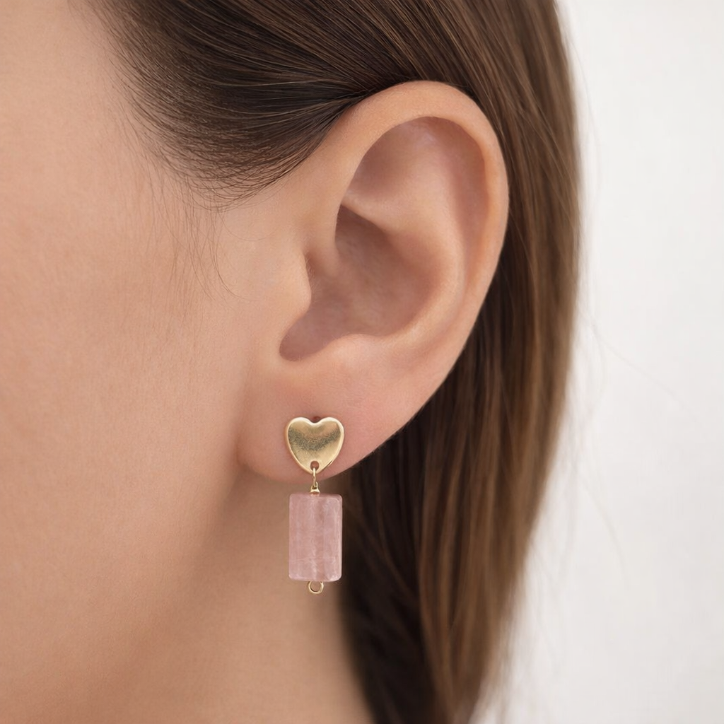 aretes de corazon con piedra natural amatista de acero inoxidable