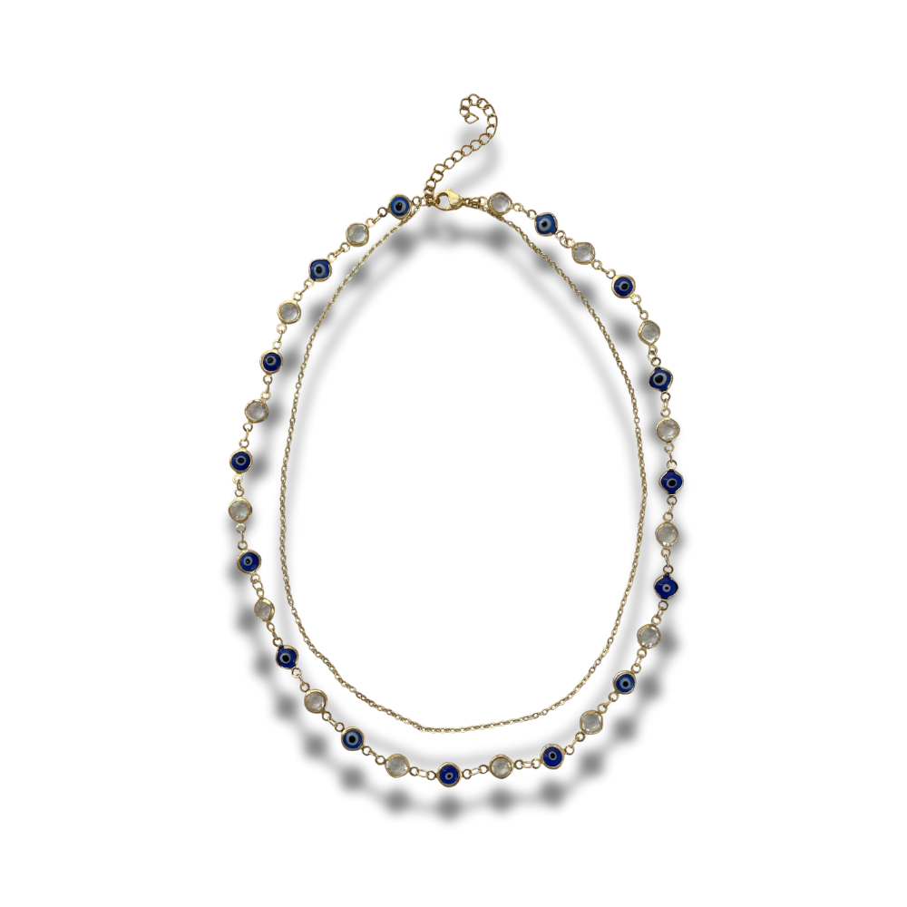 COLLAR DOBLE CADENA SENCILLA Y OJITOS AZULES
