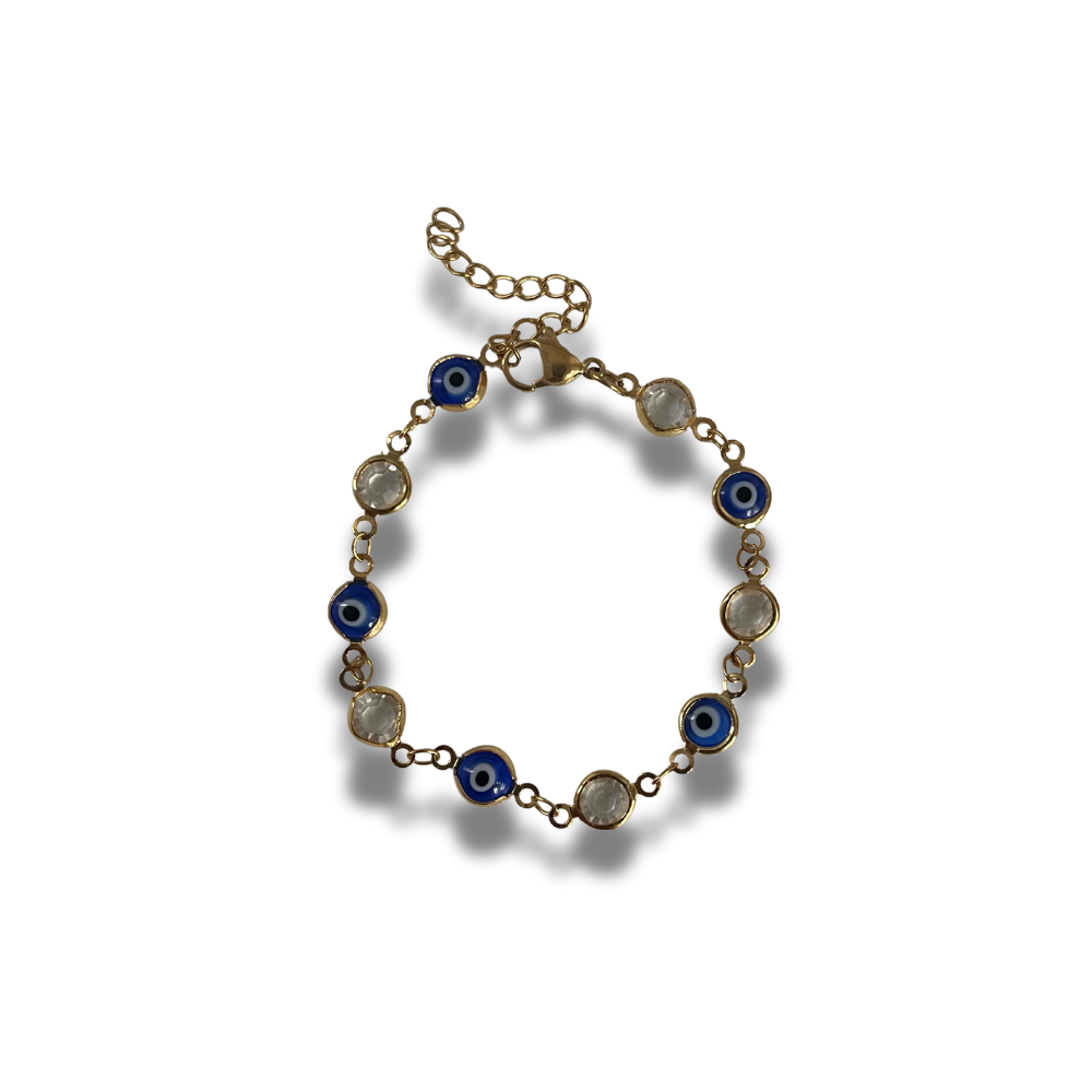 PULSERA OJOS AZUL Y CRISTAL