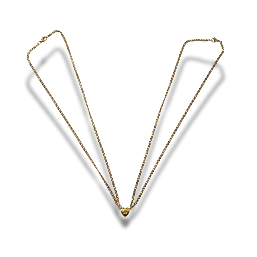 collar set de parejas acero inoxidable corazon magnetico dorado