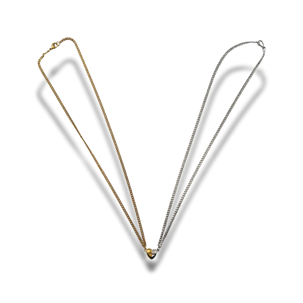 collares para pareja con corazon magnetico dorado y plateado acero inoxidable para san valentín
