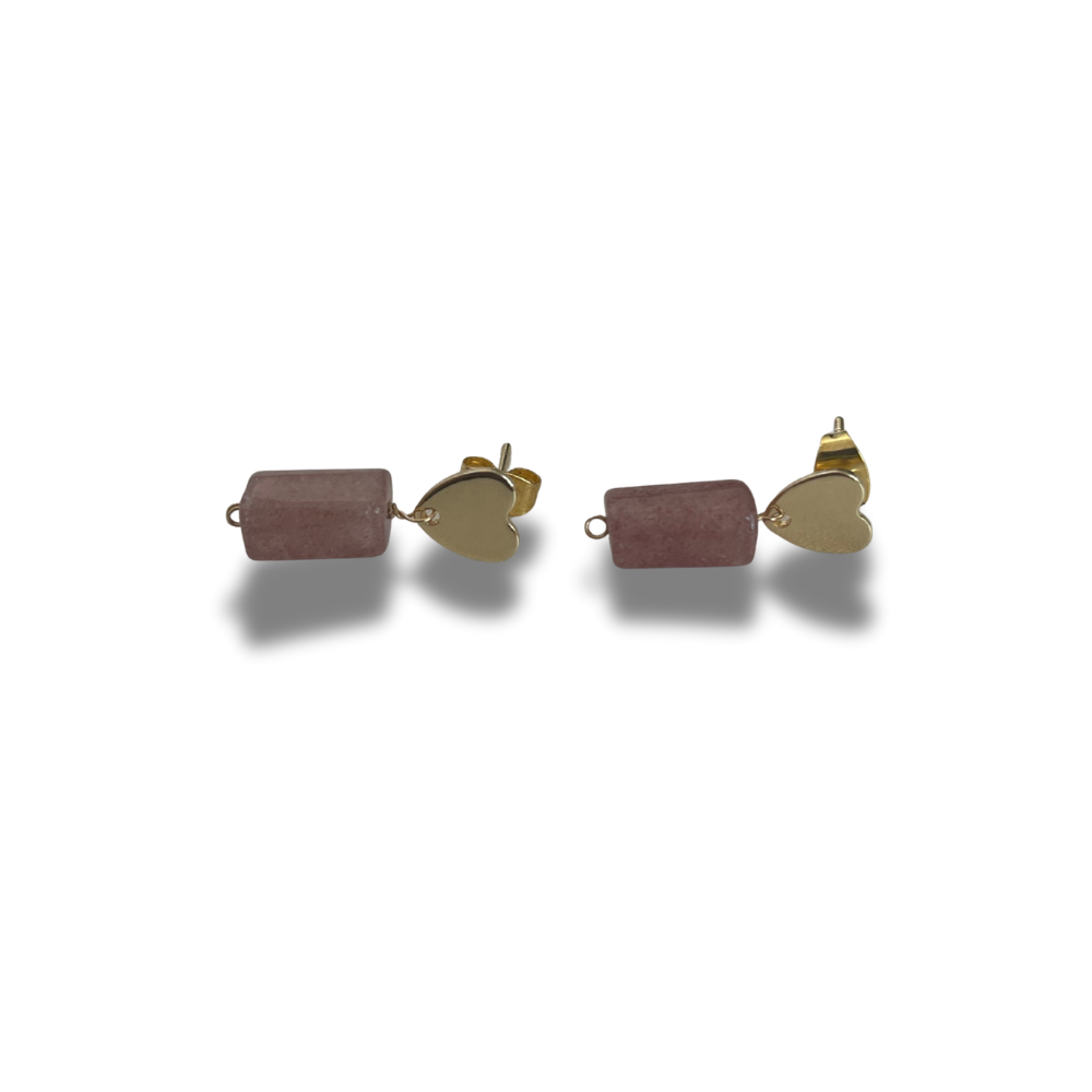 aretes de corazon con piedra natural amatista y acero inoxidable