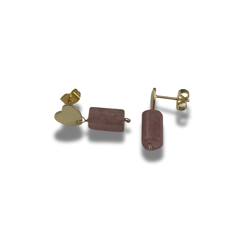 aretes de corazon con piedra natural amatista y acero inoxidable