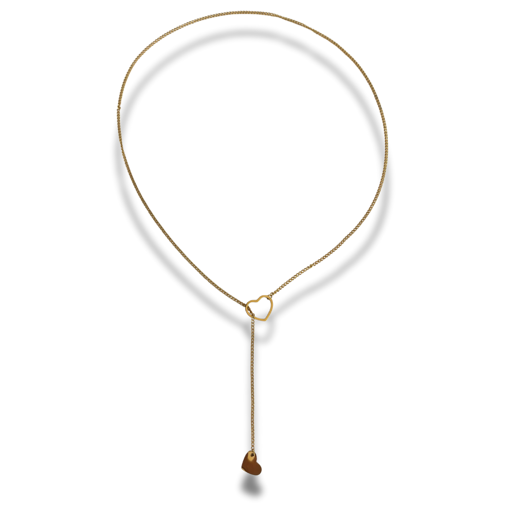 collar con doble corazon estilo corbata acero inoxidable